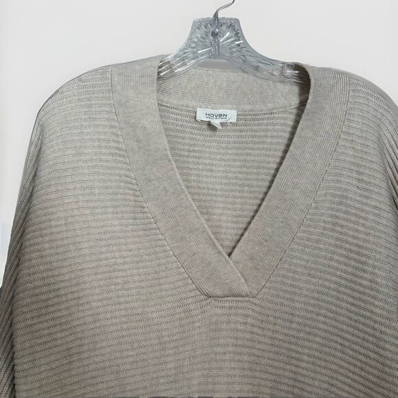 Haven Well Within Cotton Cashmere Blend Sweater V Neck Ribbed Beige Cream Size L - Picture 2 of 5